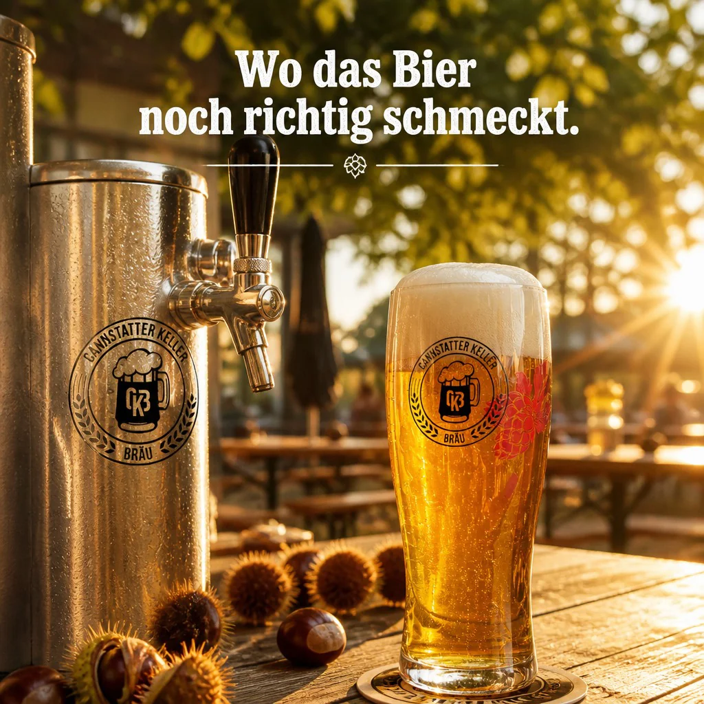 Frisch gezapftes Bier vom Cannstatter Keller im Sommerabendlicht